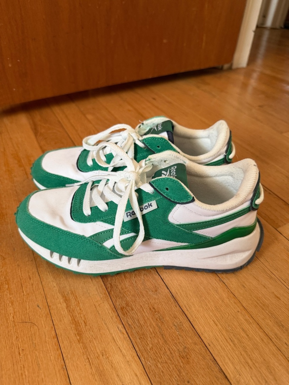 Reebok White and Green Low-Top Athletic Sneakers
